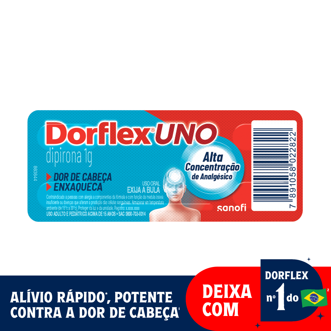 Dorflex Uno Analgésico e Enxaqueca Dipirona 1g - 4 Comprimidos